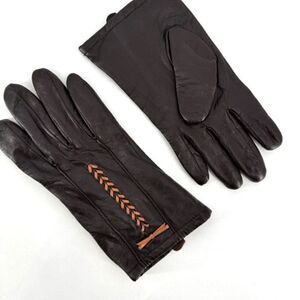 Vintage Leather Brown & Tan laced driving gloves lightly insulated  small medium